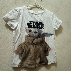 H&M Star Wars Kids Baby Yoda Graphic T-Shirt White Cotton Size 8-10Y